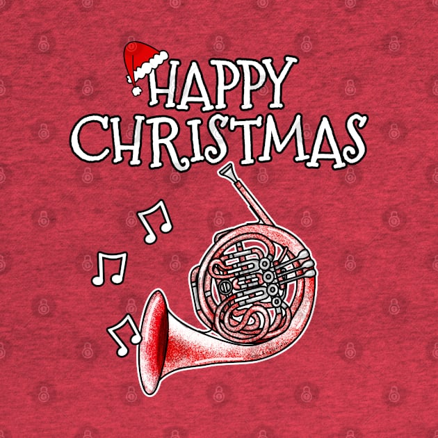 Christmas French Horn Brass Musician Santa Hat Xmas 2022 by doodlerob